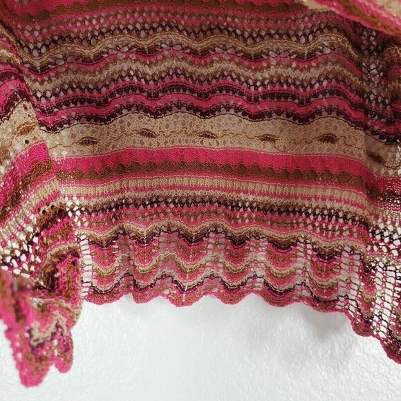 Zara Cropped Knit Sweater Women Size Large Pink Stripes Scallop Hem Boho Hippie - Picture 6 of 11